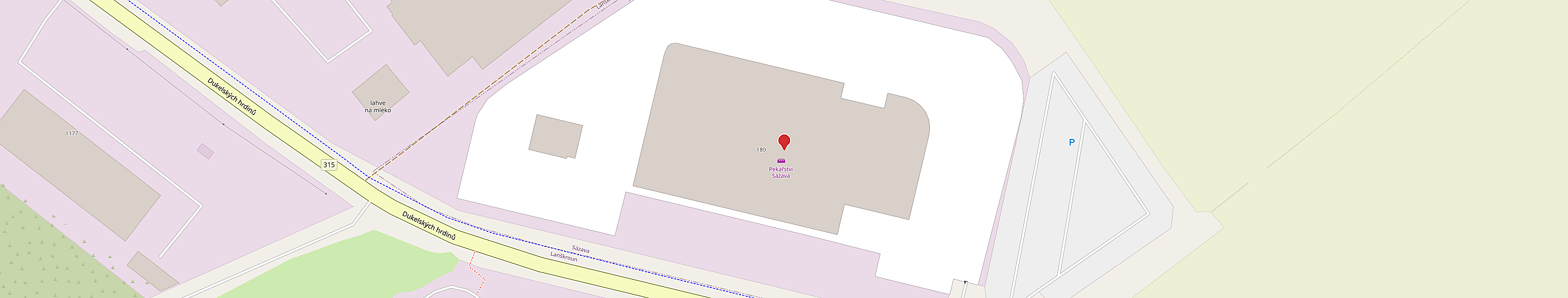 Mapa areálu pekárny s označením parkoviště